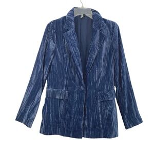 Topshop Crinkle Velvet Blazer Womens Size 2 Blue Winter Event Oversized 1 Button